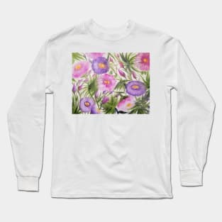 Wild Child, wild flowers, beautiful flowers, pink and purple flowers painting, flowers painting, flowers art, wild pretty flowers Long Sleeve T-Shirt